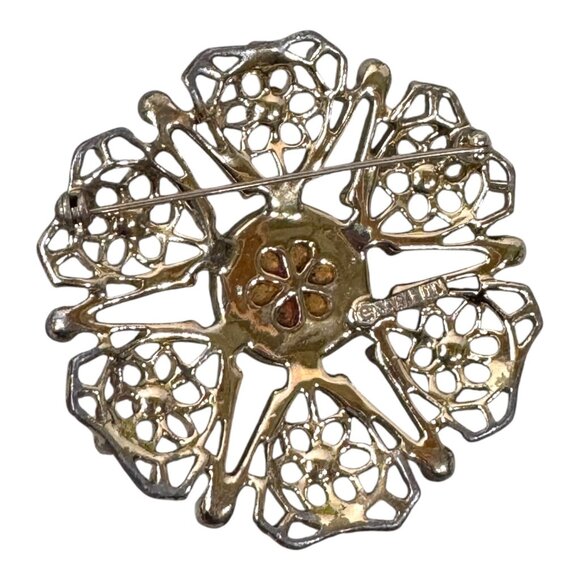 Sarah Coventry Vtg Gold Tone Brooch Red Rhinestones 2" Star Starburst Statement - Picture 2 of 5